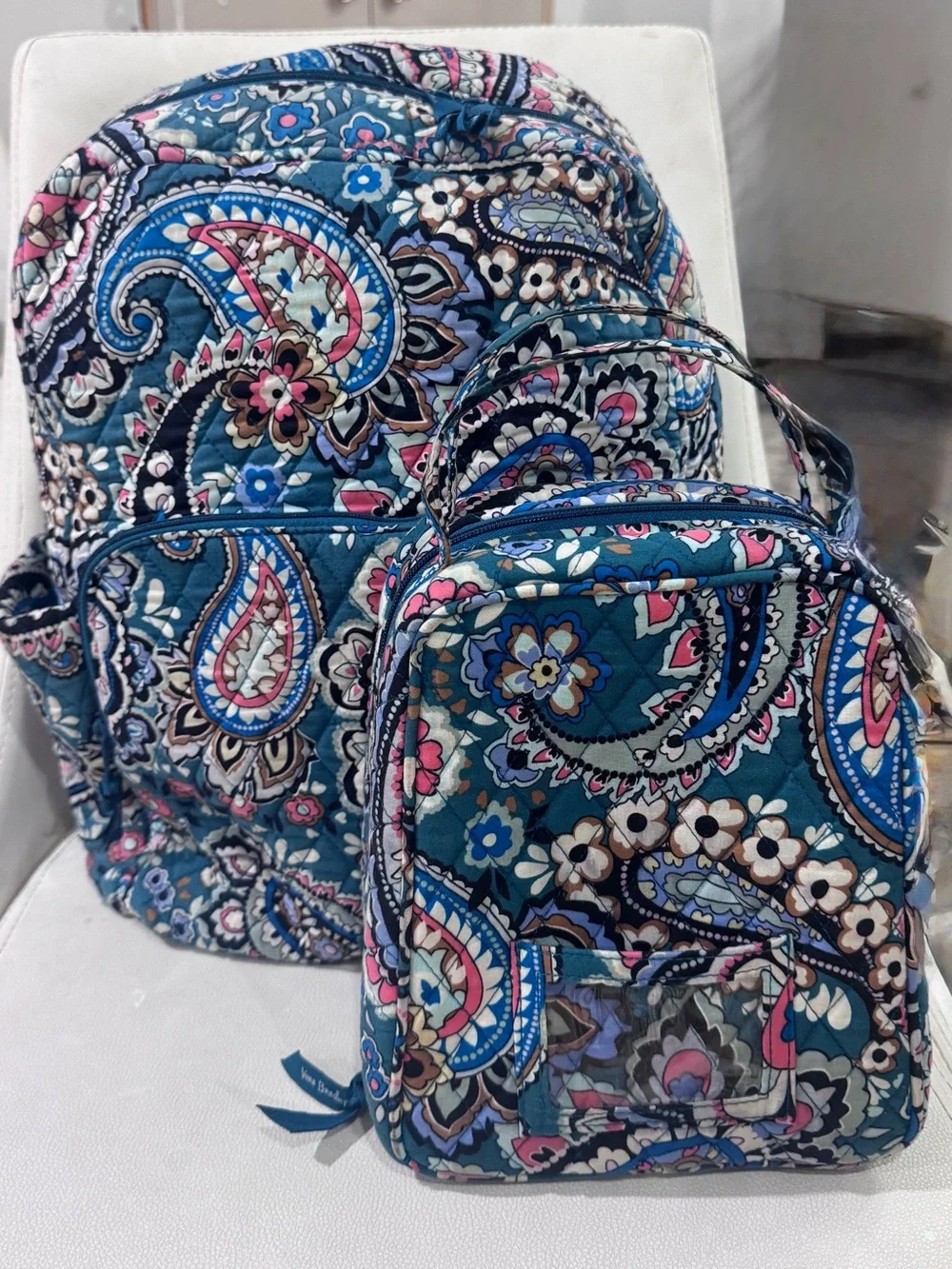 Vera Bradley Teal Paisley Quilted Backpack and Mini Crossbody Set